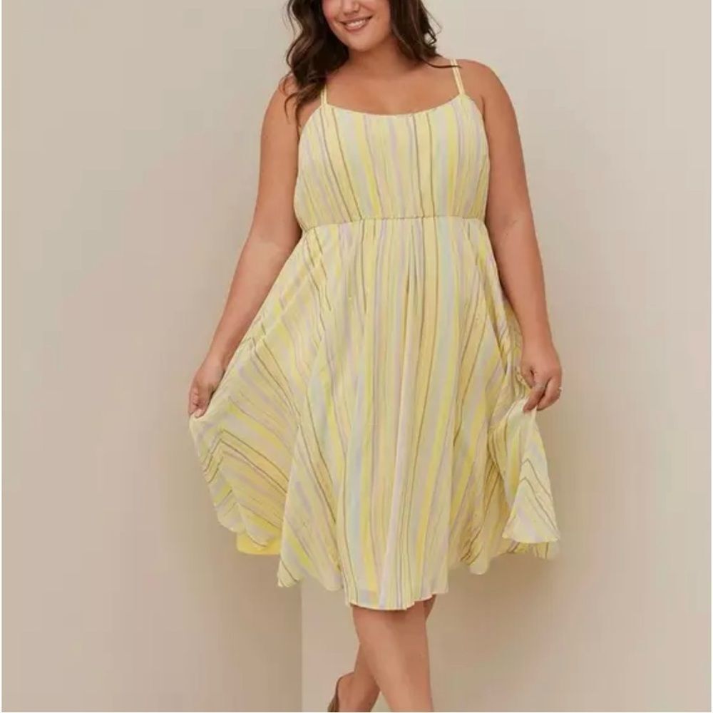 Torrid Midi Chiffon Pleated Dress Yellow Striped Sundress
